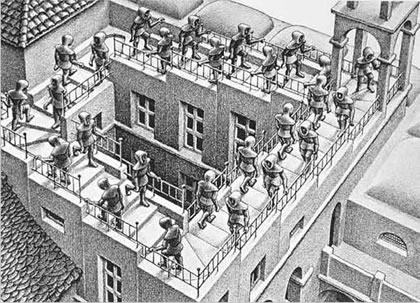 Escher's Picture of a staircase atop a building